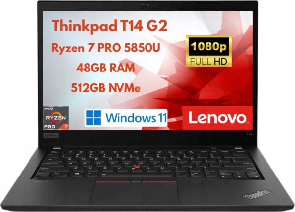 Biznesowy Laptop Lenovo ThinkPad T14 G2Ryzen 748GB 512SSD DOTYK PL LED